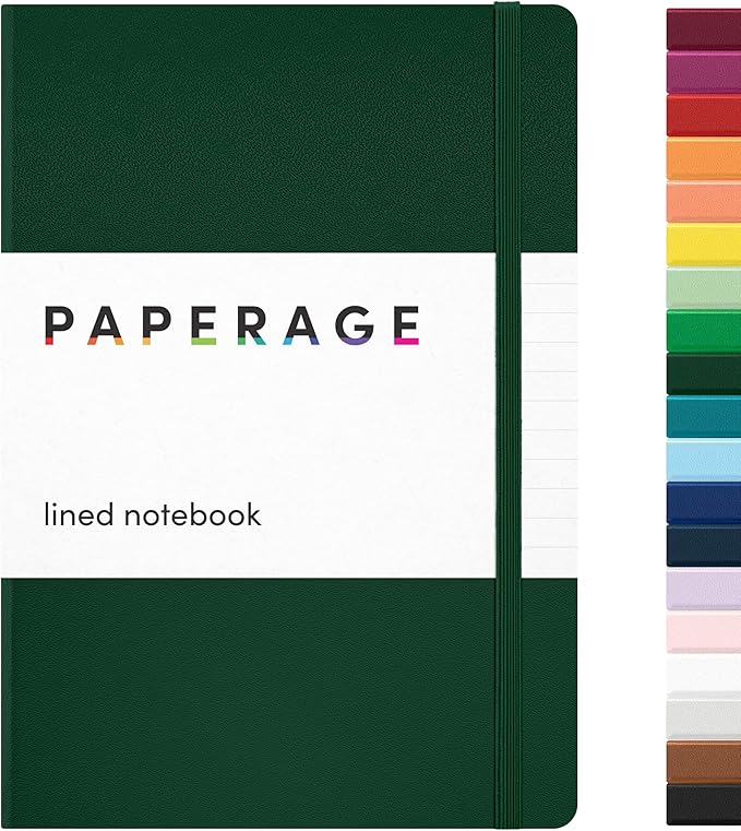 PAPERAGE Lined Journal Notebook, (Dark Green), 160 Pages, Medium 5.6 in x 8 in - 100 GSM Thick Paper – Hardcover Journaling Notebook for Work, School & Note Taking