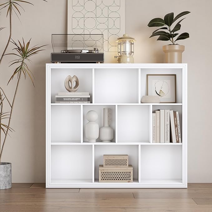 Wooden 10-Cube Storage Organizer, 3-Tier Bookshelf, Wood White Bookshelf, Bookcase, Cubical Storage Shelf with 3 Removable Back Panels for Bedroom Home and Office