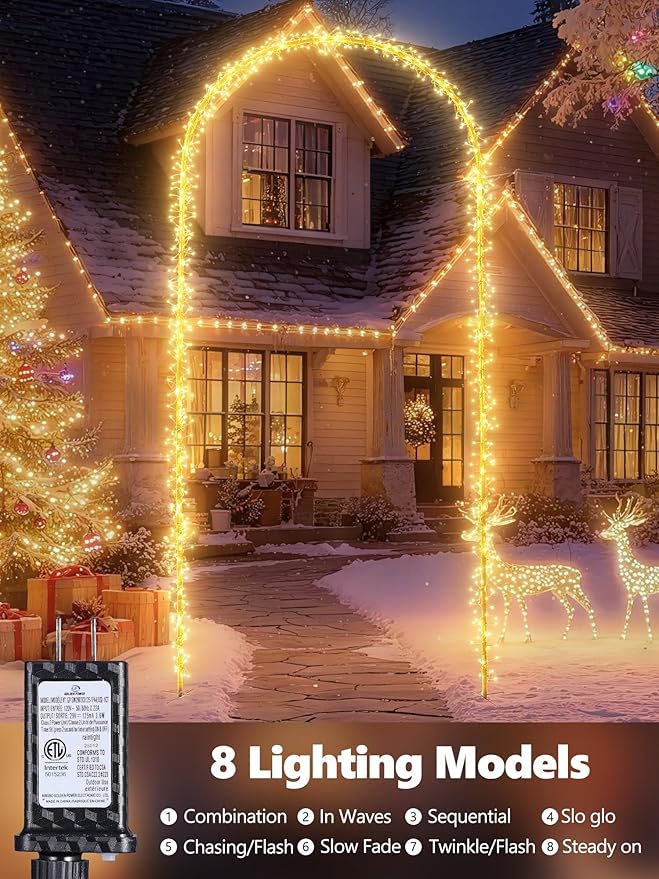 Lomotech Christmas Light Arch - 9.5Ft 460 Leds Iron Pole Archway 8 Modes Waterproof Christmas Lights with Timer for Lawn, Yard, Walkway, Garden, Party, Holiday, Christmas Decoration (Warm White)