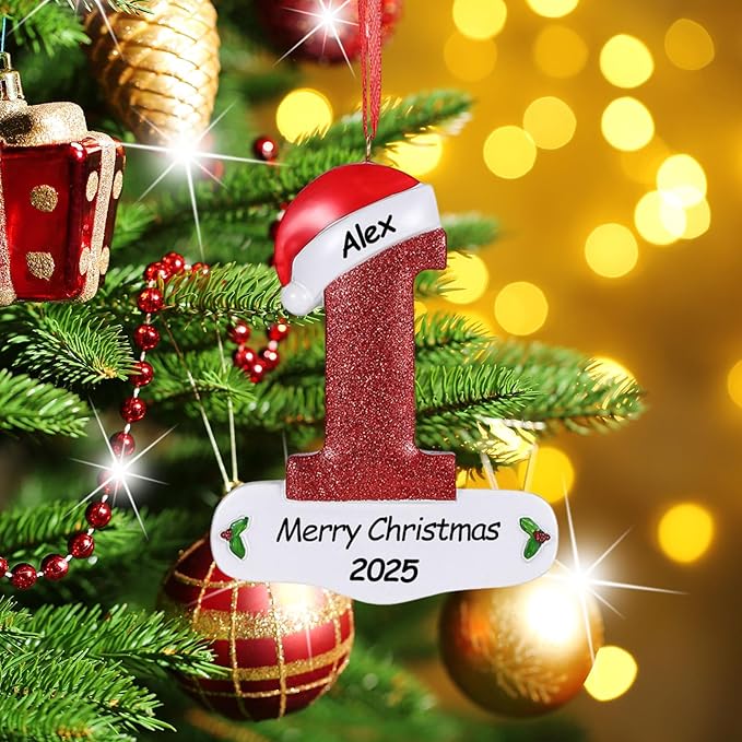 Personalized 26 Letters Ornaments for Christmas Tree 2025, Custom Christmas Ornament with Family Member's Names 3D Resin Xmas Hanging Pendant Original Gifts for Family Friends(I)