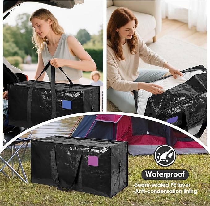 12 Pack Extra Large Heavy Duty Moving Bags with Reinforced Zipper & Wide Handles, Moisture-Resistant Storage Bins Packing Cubes for Clothes, College Dorm, Travel, and Home Organization, Black