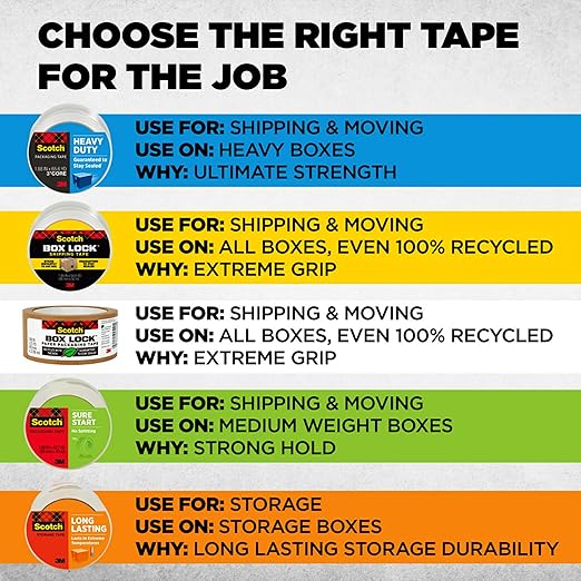 Scotch Box Lock Packaging Tape, 1 Roll with Dispenser, 1.88 in x 800 in, Extreme Grip, Sticks Instantly to Any Box (195)