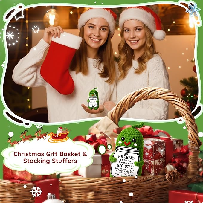 MAMAGIFTREE Gifts for Friends Christmas Birthday Gifts for Woman Unique Stocking Stuffers, Gag Gift and Friendship Gift for Bestie Coworkers White Elephant - Handmade Crochet Pickle