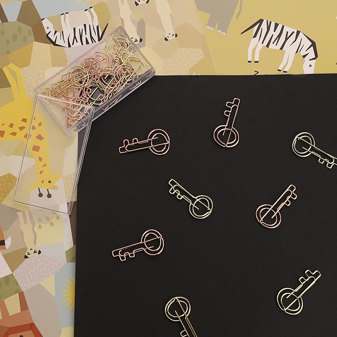 OWLFAVO 40pcs Key Shape Paper Clips with Clear Box, Rose Gold and Yellow Gold, Funny Cute Paperclips Bookmarks Planner Clips for Fun Office Supplies School Gifts Wedding Decoration