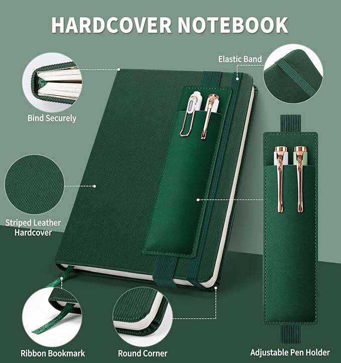 Lined Journal Notebook for Work, A5 Leather Notebook with Pen Sleeve, 100GSM/160 Pages Thick Paper, Daily Journals for Writing, School, Note Taking, Business, Travel, College Ruled