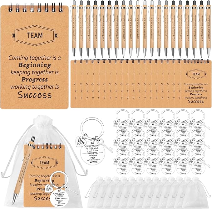 CZWZ 80 Pcs Employee Appreciation Gifts Set, Includes Notepads Pens Thank You Keychains and Organza Bags, Team Recognition Gifts for Coworkers Staff Employees Retirement Birthday Christmas(Brown)