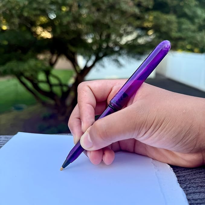 The USA Made Compact Pen – 4 Pack of Translucent Jewel Toned Aesthetic Ballpoint Pens – Chic, Compact & Colorful – for Stationery, School, Work or Journals (Amethyst)