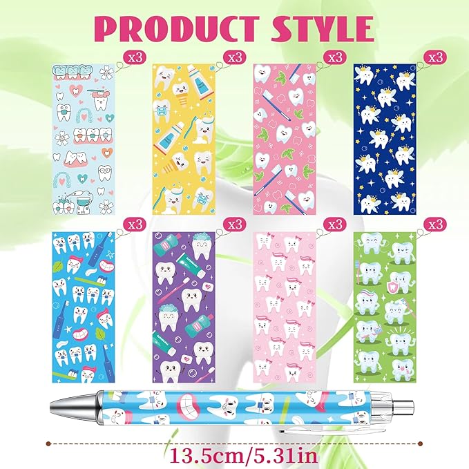 Dental Ballpoint Pens Gifts - 24PCS Tooth Themed Pens Sets Dental Assistant Ball Point Pens Retractable Smooth Writing Pens for Dental Hygienist Office Stationery Home School Supplies