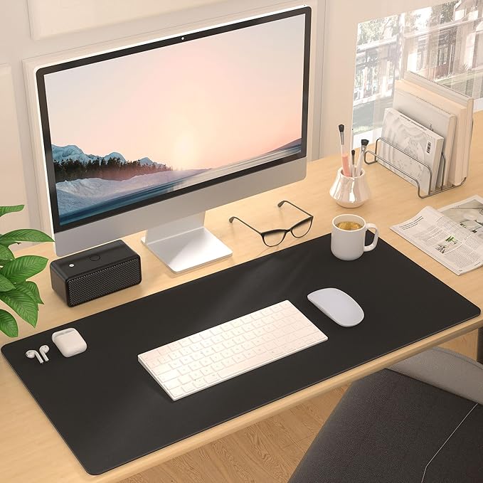Mouse Pad Desk Protector Mat, Large PU Leather Office Desk Mat, Non-Slip Desk Pad for Keyboard and Mouse, Waterproof Desk Blotter Pad for Writing, Wide & Smooth Laptop Desk Pads, Black (17''X48'')