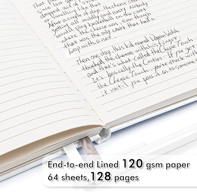 feela 12 Pack Notebooks Journals Bulk, Hardcover Notebook Classic Ruled Lined Journals with Pen Holder for Women Girls School Business Supplies, with 12 Black Pens, 120 GSM, 5.1”x8.3”, A5, White