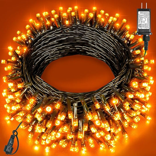 Orange Christmas Lights Outdoor, 80FT 240 LED Christmas Tree Lights Waterproof Plug in, 8 Modes Connectable Christmas Decorations Green Wire for Indoor Room Tree House Party