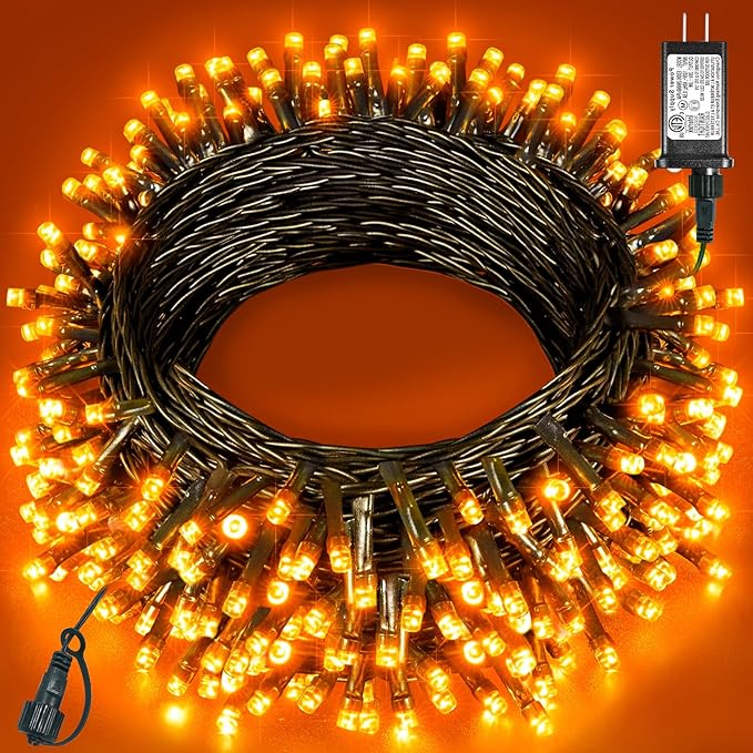 Orange Christmas Lights Outdoor, 80FT 240 LED Christmas Tree Lights Waterproof Plug in, 8 Modes Connectable Christmas Decorations Green Wire for Indoor Room Tree House Party
