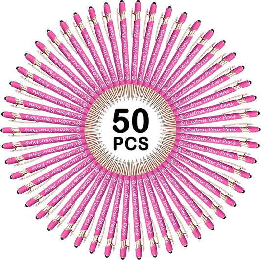 Amlion Personalized Custom Pens with Name Engraved Logo Text,50 Customized Writing Stylus Pen Promotional Item Gift for Men Women Office Business Wedding-Pink