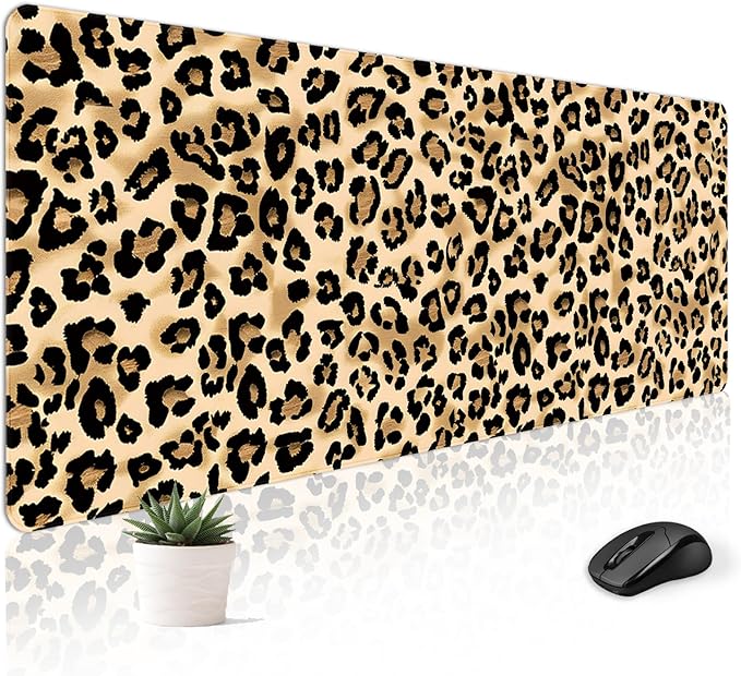 Mousepad Desk Mat Gaming Large Keyboard Cute Office Desktop Computer Laptop XXL Long Big Kawaii Aesthetic Girly Pretty Design Women Girl Gamer Oversized Wide 30x12'' Mousepad, Leopard
