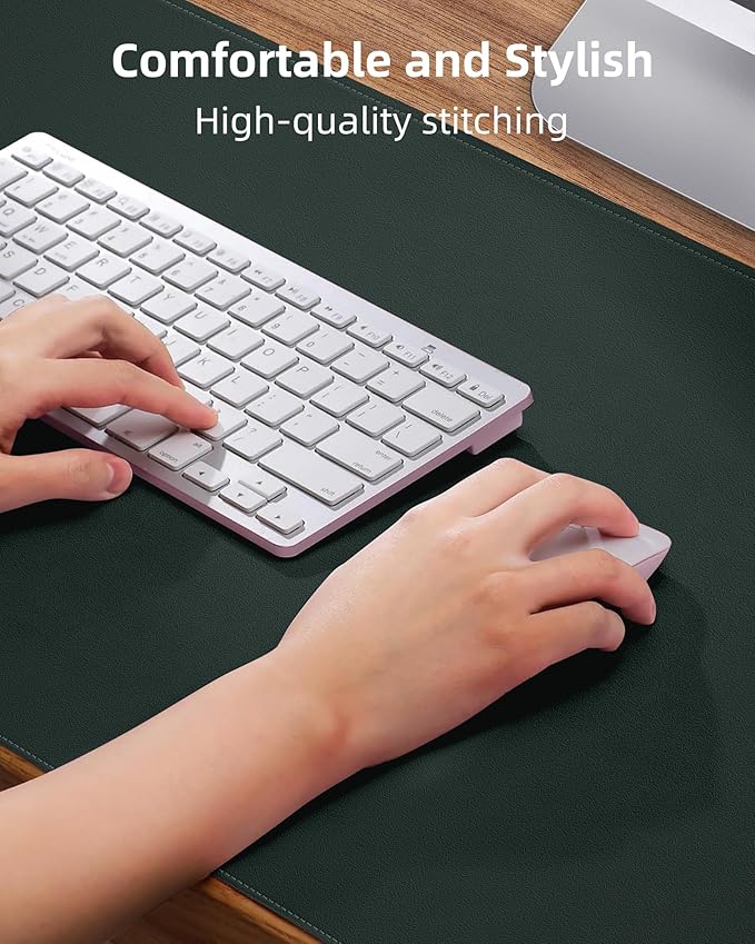 Leather Desk Pad Protector, Large Mouse Pad and Non-Slip Mat, Waterproof PU Leather Blotter Mat for Office and Home (Dark Green, 36" x 17")