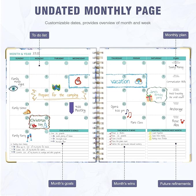 Ospelelf Spiral Undated Daily Planner 8.5 x 11, Weekly Monthly Teacher Academic Yearly 2025-2026, Purple
