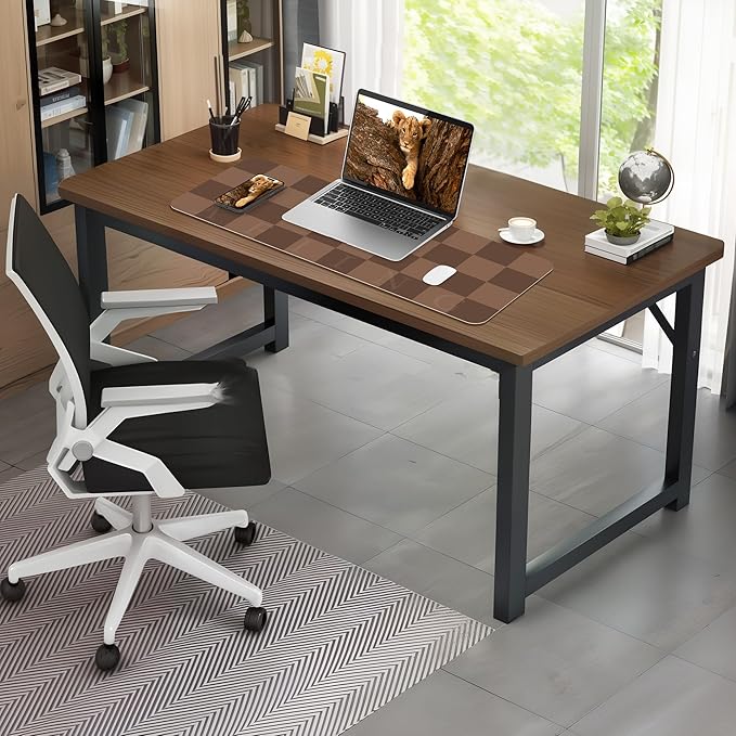 Non-Slip Checkered Desk Mat, Waterproof PU Leather Protector, Large Blotter, Easy Clean Laptop Writing Mat for Work/Home/Decor (Brown 31.5" x 12")