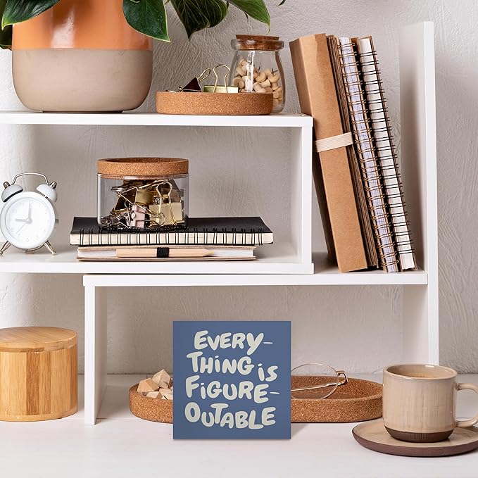 Motivational Office Decor, Every Thing is Figure Outable Motivational Office Accessories Wooden Box Sign, Inspirational Gifts for Women, Men Wall Desk Shelf Tabletop Decoration 5x5In