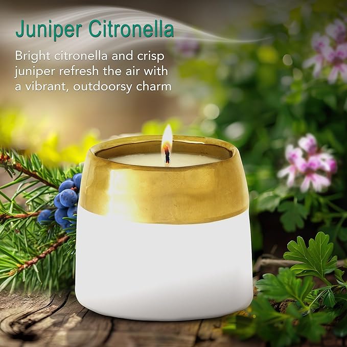 Hyggelight - The Growing Candle, Juniper & Citronella Scent, 10oz Ceramic Pot, Aromatherapy Candles, Gift for Outdoors, 100% Soy, Clara
