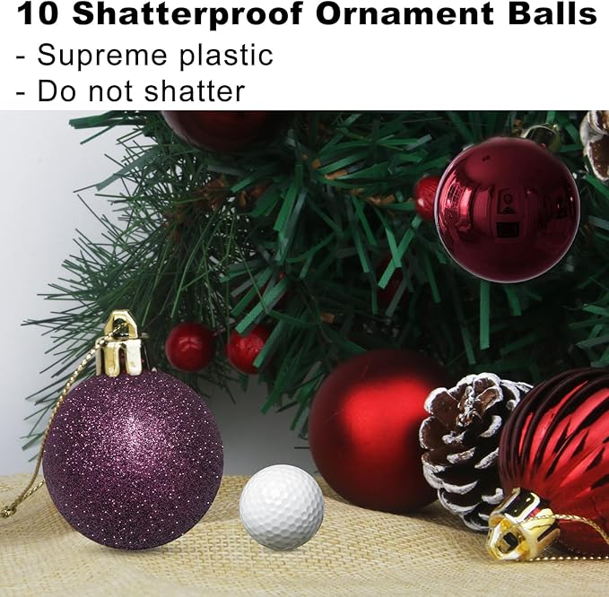 Maroon 3.2" Large Christmas Balls - Christmas Tree Decoration Ornaments Shatterproof Hanging Balls for Birthday Halloween Holiday Wedding Decorations Set of 10pcs