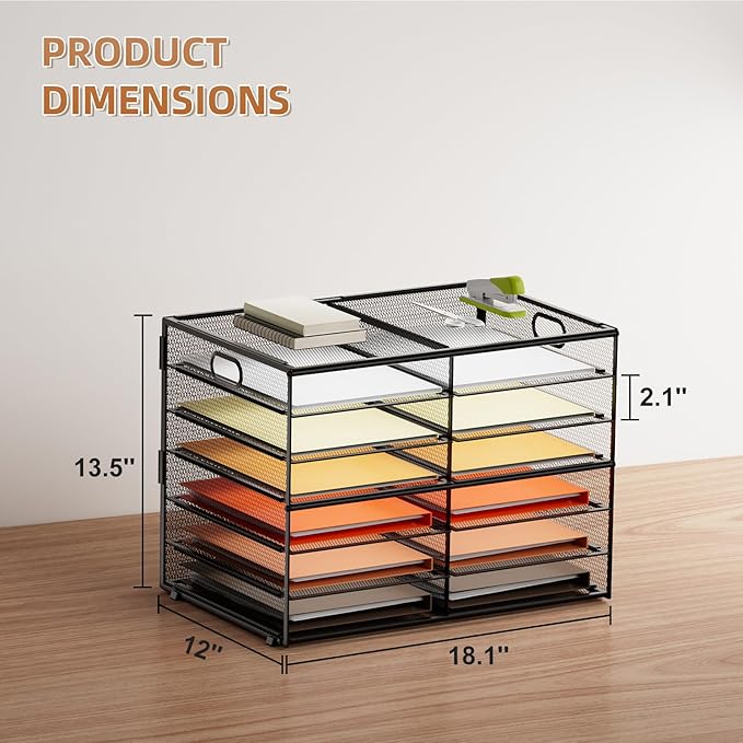 Marbrasse 7 Tier Desktop Literature Organizer, Mesh Paper Organizer Desk Organizers, File Sorter Mail Center Paper Storage Cabinet Classroom Keepers Mailbox for Office Home School, Black