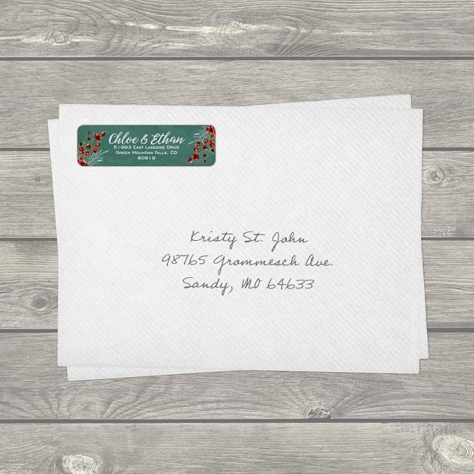 Pine and Berry Rolled Address Labels/Roll of 250 Personalized Return Address Labels/Designer Return Address Stickers in Elegant Plastic Dispenser