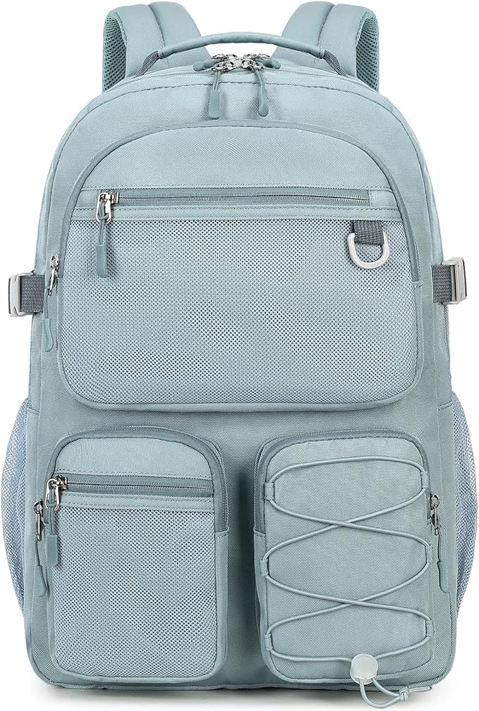 Lohol Water Resistant Daypack with Mulitiple Pockets for School Travel Outdoor College, 15.6 inch Laptop Backpack for Men and Women (Grey Blue