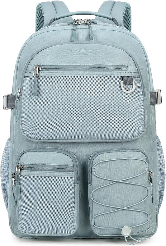 Lohol Water Resistant Daypack with Mulitiple Pockets for School Travel Outdoor College, 15.6 inch Laptop Backpack for Men and Women (Grey Blue
