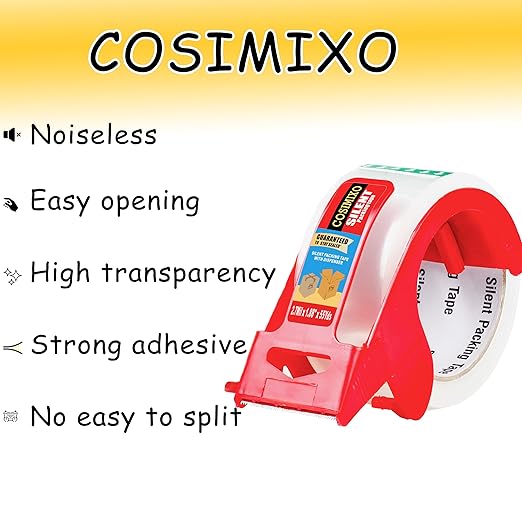 2-Pack No Noise Clear Packing Tape with Dispenser,2.7mil x 1.88" x 55Yds Heavy Duty Noiseless Packing Tape,Clear Packaging Tape for Shipping, Industrial Grade Moving Tape for Boxes COSIMIXO