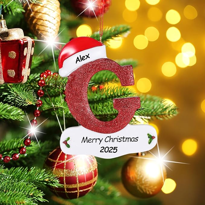 Personalized 26 Letters Ornaments for Christmas Tree 2025, Custom Christmas Ornament with Family Member's Names 3D Resin Xmas Hanging Pendant Original Gifts for Family Friends(G)