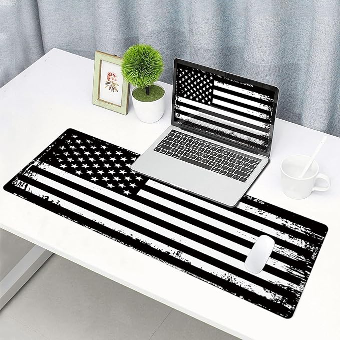 Large Mouse Pad, Gaming Mousepad with Stitched Edges, Non-Slip Rubber Base Keyboard Mouse Mat Desk Pad for Work, Game, Office, Home, 31.5 x 11.8 in, American Flag