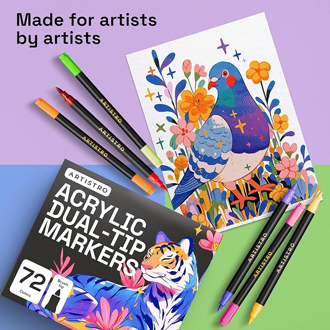 ARTISTRO Paint Markers - Acrylic Pens for Rock, Glass, Fabric, DIY - Art Supplies - 36 Dual Brush Tip Markers