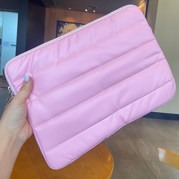 LS-M Puffy 15-16 Inch Laptop Sleeve Case for Women Men Cute Carrying Cover Compatible with MacBook Pro 15" 16", Latitude 7640, 15.6" 15b Protective Portable Case (Pink, 15-16inch)