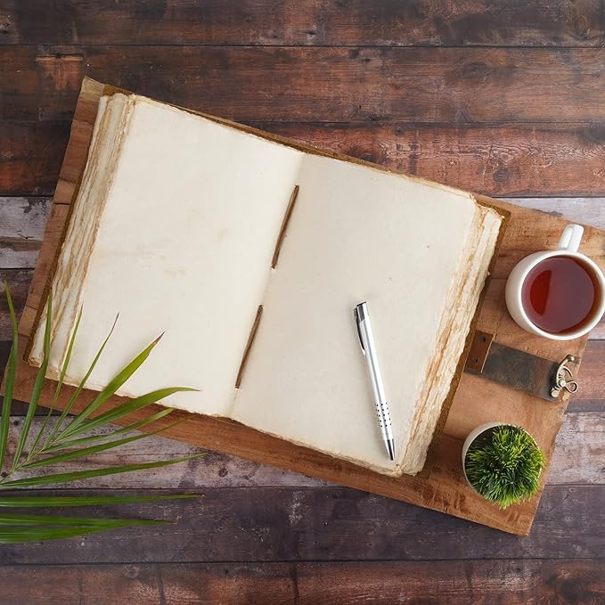 LEATHER VILLAGE Leather Bound Vintage Journal for Women & Men - Book of Shadows - Lock Closure - 200 Pages of Antique Deckle Edges Handmade Paper - Rustic Brown Color - 10 X 7 inches