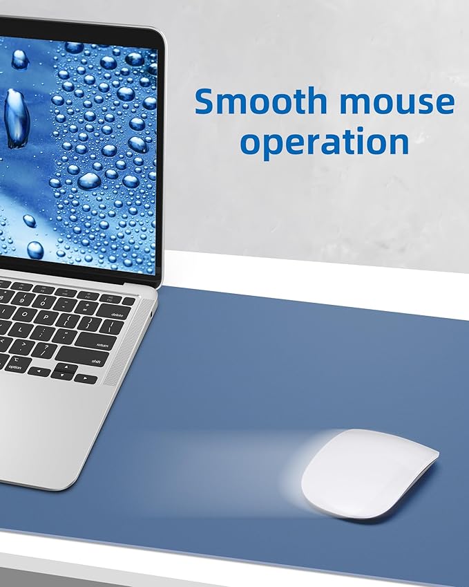 Leather Desk Pad Blotter,Mouse Pad,Office Desk Mat, Non-Slip PU Leather Desk mat,Large Desk mat,Waterproof Keyboard mat for Office/Home/Decor (Grey Blue,23.6" x 13")