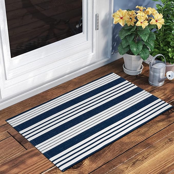 OJIA Front Door Mat Christmas Doormat 2'x3' Striped Front Door Rug Washable Holiday Door Mats Outdoor Cotton Woven Indoor Outdoor Rugs Farmhouse Small Area Rug for Porch/Entryway/Kitchen/Bathroom