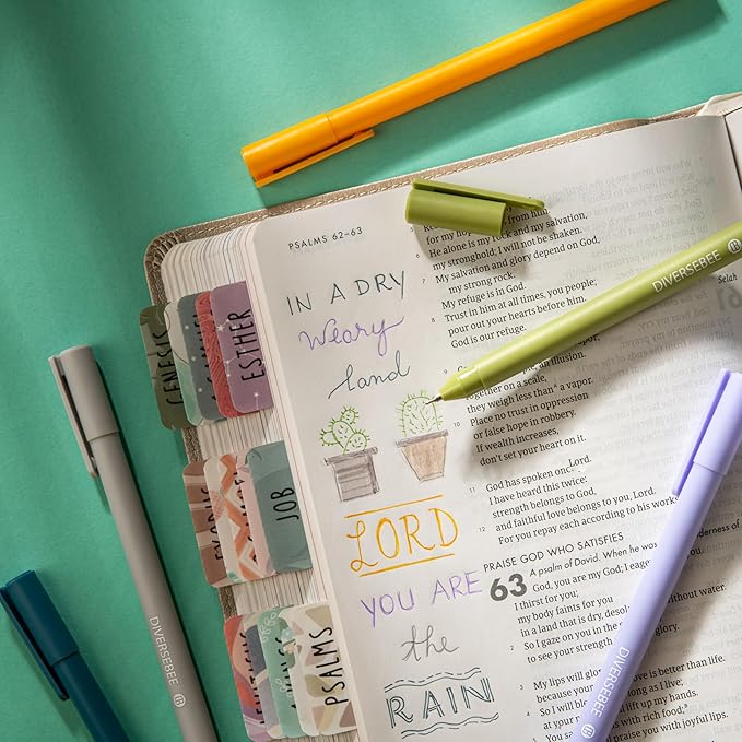 DIVERSEBEE Assorted Gel Ink Pens, 0.5 mm Gel Pens Fine Point, Cute Fine Tip Bible Pens No Bleed Through, Bible Study Journaling Supplies, 5 Pack Set (Cactus)