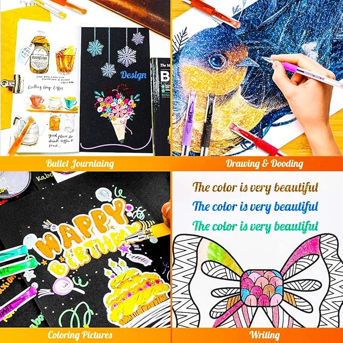 Soucolor Glitter Gel Pens for Adult Coloring Books, Christmas|Birthday Gifts, School Art Supplies,120 Pack-60 Glitter Pens, 60 Refills and Travel Case, 40% More Ink Markers Set for Drawing Journaling
