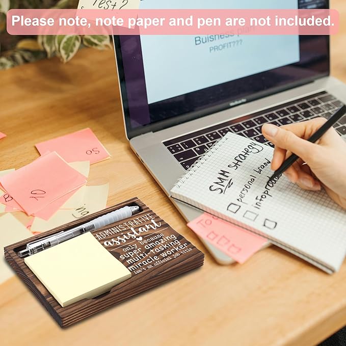 Administrative Assistant Gifts, Secretary Appreciation Gifts, Thank You Gifts, Sticky Note Holder, Post-it Note Dispenser for Desk, Wooden Post-it Note & Pen Holder 6.5" x 4.7" - FTA108