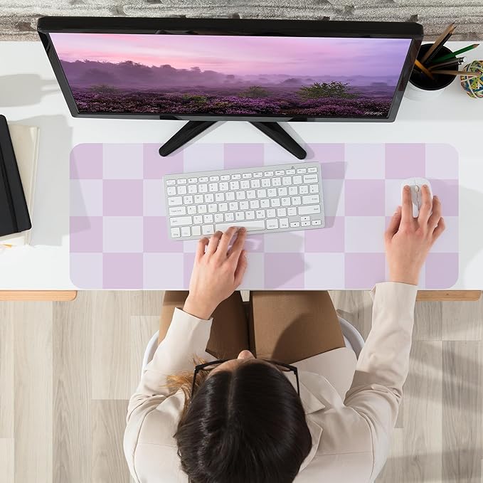 Non-Slip Desk Pad, Mouse Pad, Waterproof PU Leather Desk Protector, Large Desk Blotter, Easy Clean Laptop Desk Writing Mat for Work/Home/Decor(Purple 31.5" x 12")