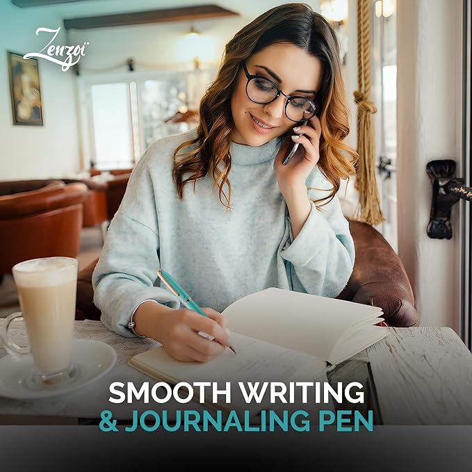 ZenZoi Turquoise Ballpoint Pen – Retractable, Executive Pen for Women w/Rose Gold Trim. Nice Writing Schmidt Ink Refills. Fancy, Luxury Pen Gift Set. Note Taking, Journaling Ball Pen