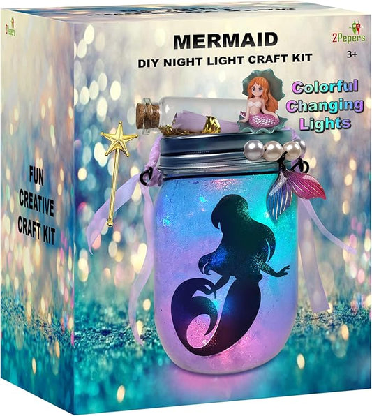 Make Your Own Mermaid Toy Night Light Lantern Jar Arts & Crafts For Girls, DIY Mermaid Gifts For Girls Ages 4 5 6-8 8-10 8-12 & Teens. Best Little Mermaid Craft Kit Projects & Kids Birthday Present