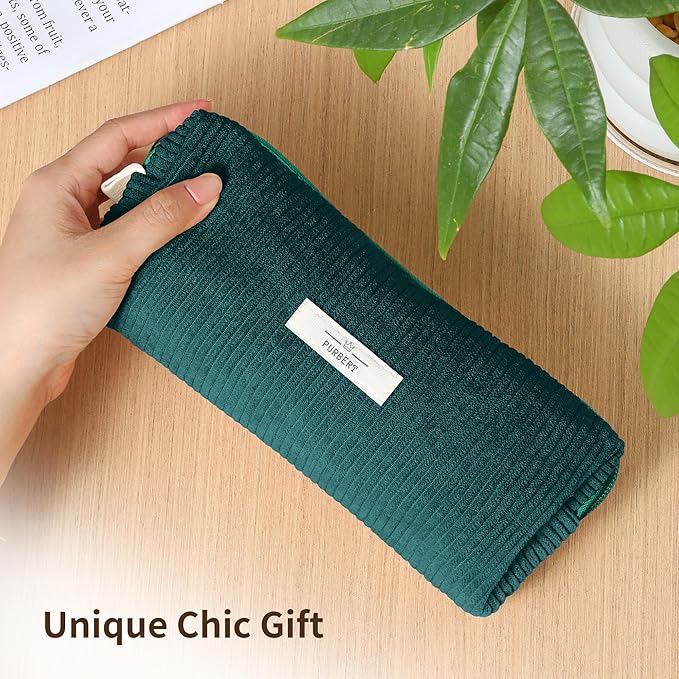 Pencil Bag Pen Case, Soft Corduroy Small Pencil Pouch Organizer with Zipper, Cute Pencil Case Pouch Stationery for Girls and Boys – Dark Green