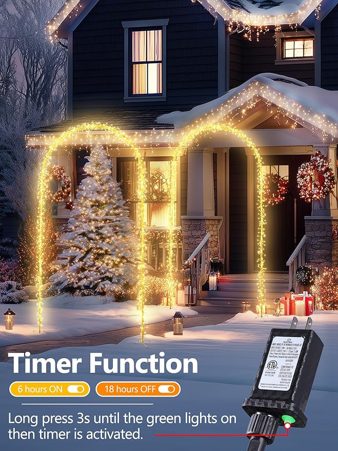 Lomotech Christmas Light Arch - 7.5Ft 360 Leds Iron Pole Archway 8 Modes Waterproof Christmas Lights with Timer for Lawn, Yard, Walkway, Garden, Party, Holiday, Christmas Decoration (Warm White)