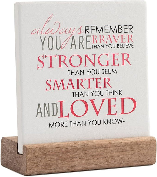 Lukiejac Inspirational Quotes Desk Decor Gifts For Women Best Friend Encouragement Cheer Up Gifts Office Inspiration Positive Plaque With Wooden Stand For Coworker Motivational Sign For Birthday (Red)