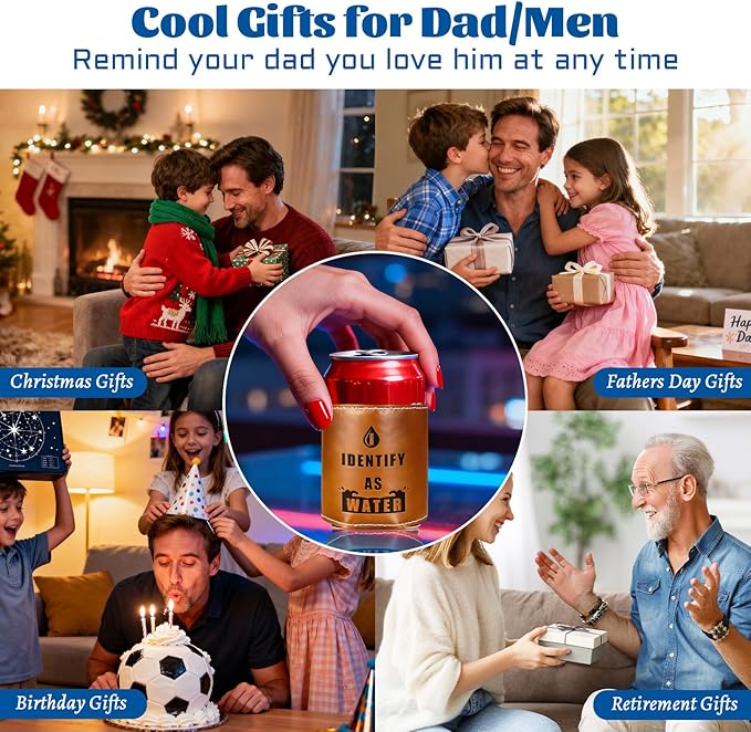 Funny Gifts for Men Him Husband,Christmas Gifts for Dad from Daughter Son,White Elephant Gifts,Mens Stocking Stuffers Birthday Gag Cool Retirement Gifts for Grandpa,Leather Can Cooler