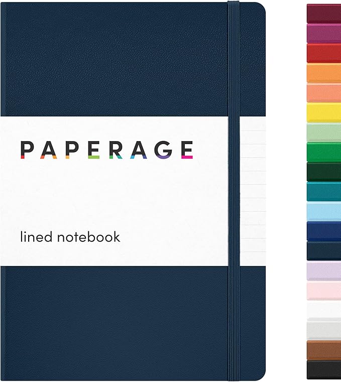 PAPERAGE Lined Journal Notebook, (Navy), 160 Pages, Medium 5.6 in x 8 in - 100 GSM Thick Paper – Hardcover Journaling Notebook for Work, School & Note Taking