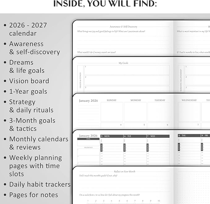 Legend Hourly Schedule Planner PRO Dated Jan 2026-Jan 2027 – Deluxe Weekly & Daily Organizer with Time Slots. Appointment Book Journal for Work & Time Management, A4 Hardcover, Black