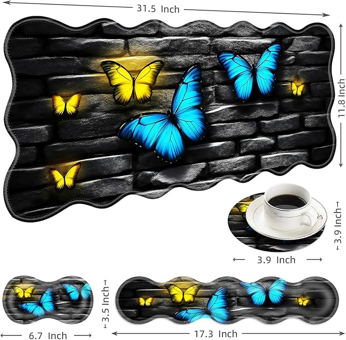 Large Mouse Pad and Keyboard Wrist Rest, Desk Pad for Keyboard and Mouse, 4-in-1 Large Gaming Mouse Pad with Wrist Support, Desk Mat for Home Office Study Game-Blue and Yellow Butterflies