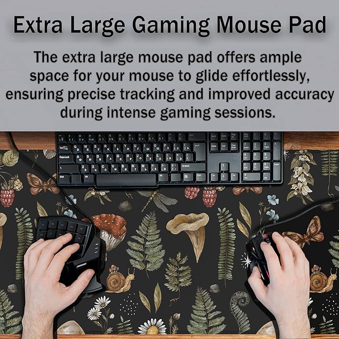 Office Desk Mat Desktop Pad Extra Large Mouse Pad Gaming Mousepad Mousepads XXL Non-Slip Rubber Base Waterproof with Stitched Edges 35.4" X 15.7" for Game Office, Vintage Woodland